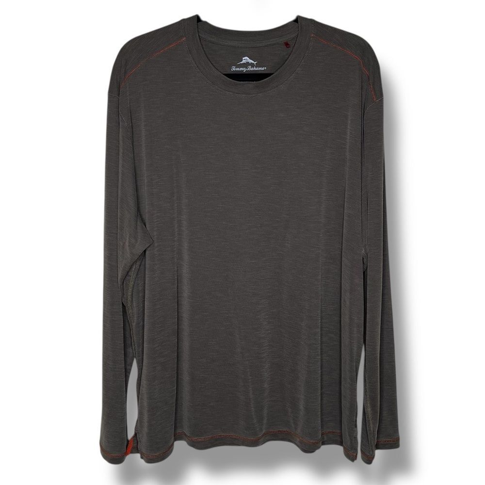 Tommy Bahama Crew Neck Long Sleeve Brown Olive Tencel Lyocell T Shirt Men XL